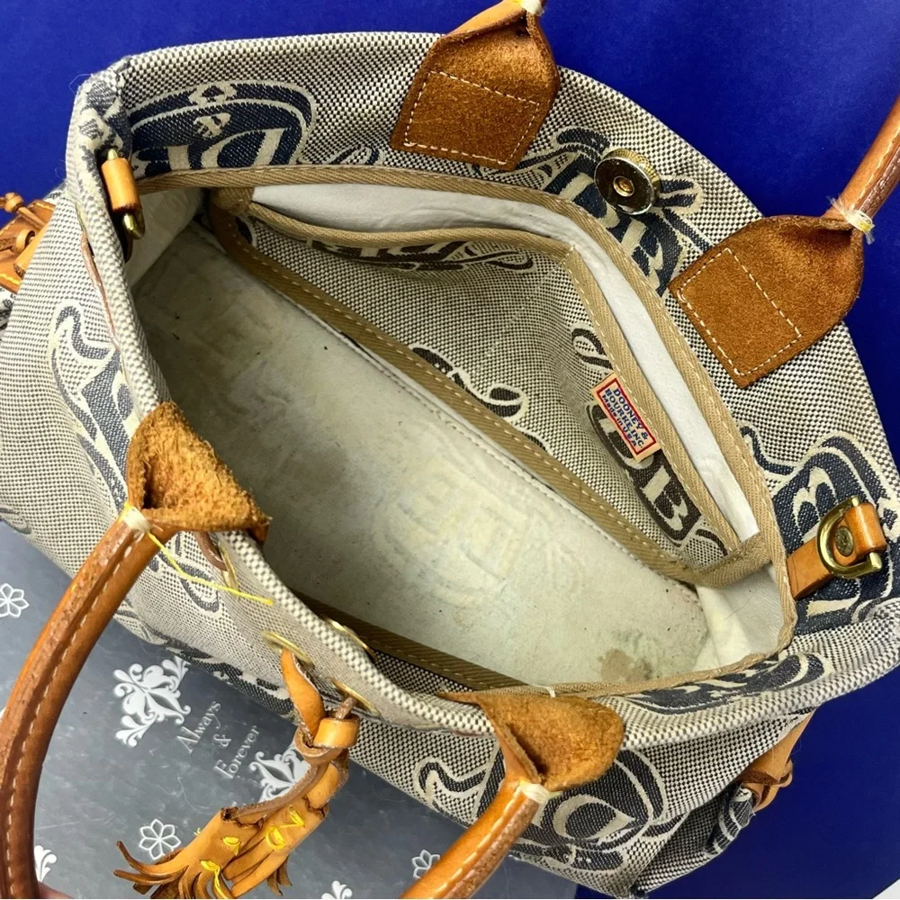 Vintage Dooney & Bourke Mini Tassel Tote with DB Signature Print Flawed